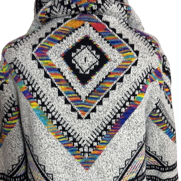 On Blue Hooded Duster Cardigan Sweater Aztec Bohemian Festival Colorful Print - Picture 4 of 7